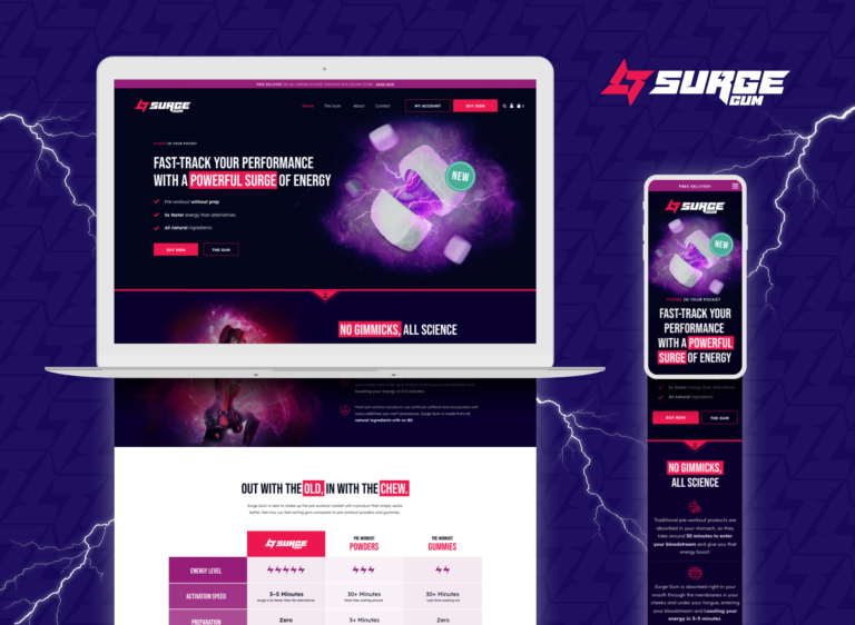 Web design for Surge Gum