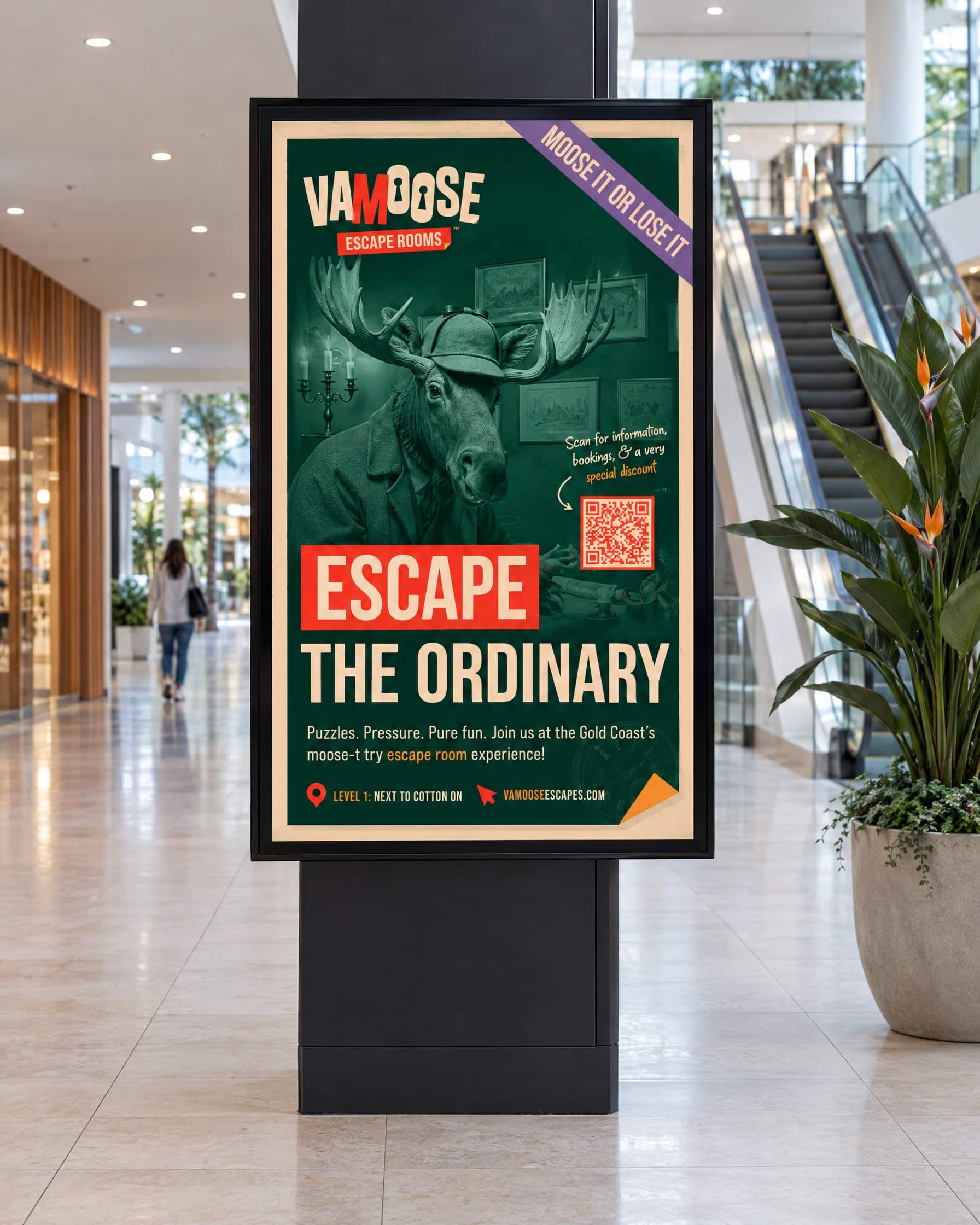 Vamoose Escape Rooms Escape The Ordinary Digital Screen Atrium Mockup