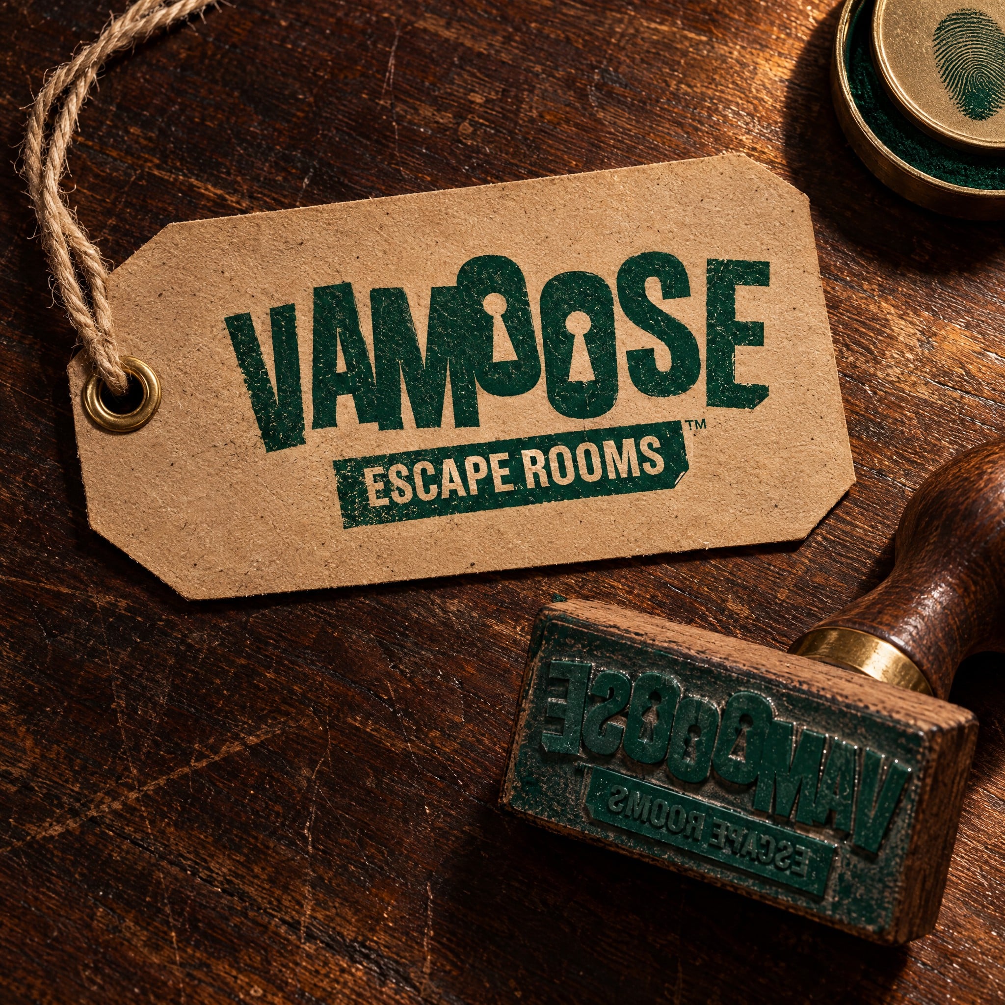 Vamoose Escape Rooms Logo Wordmark Stamp Mockup
