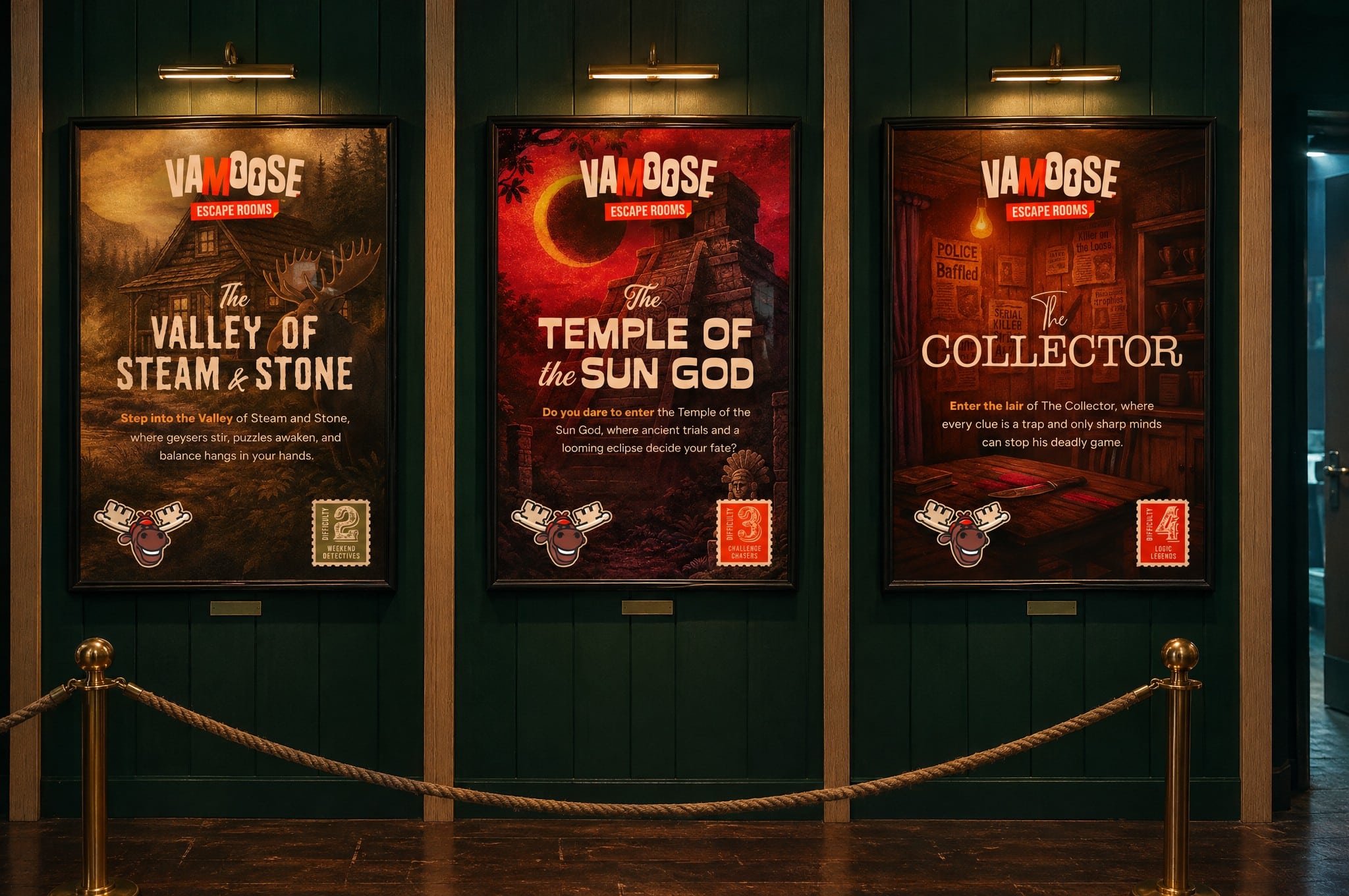 Vamoose Escape Rooms Room Posters Corridor Display Mockup